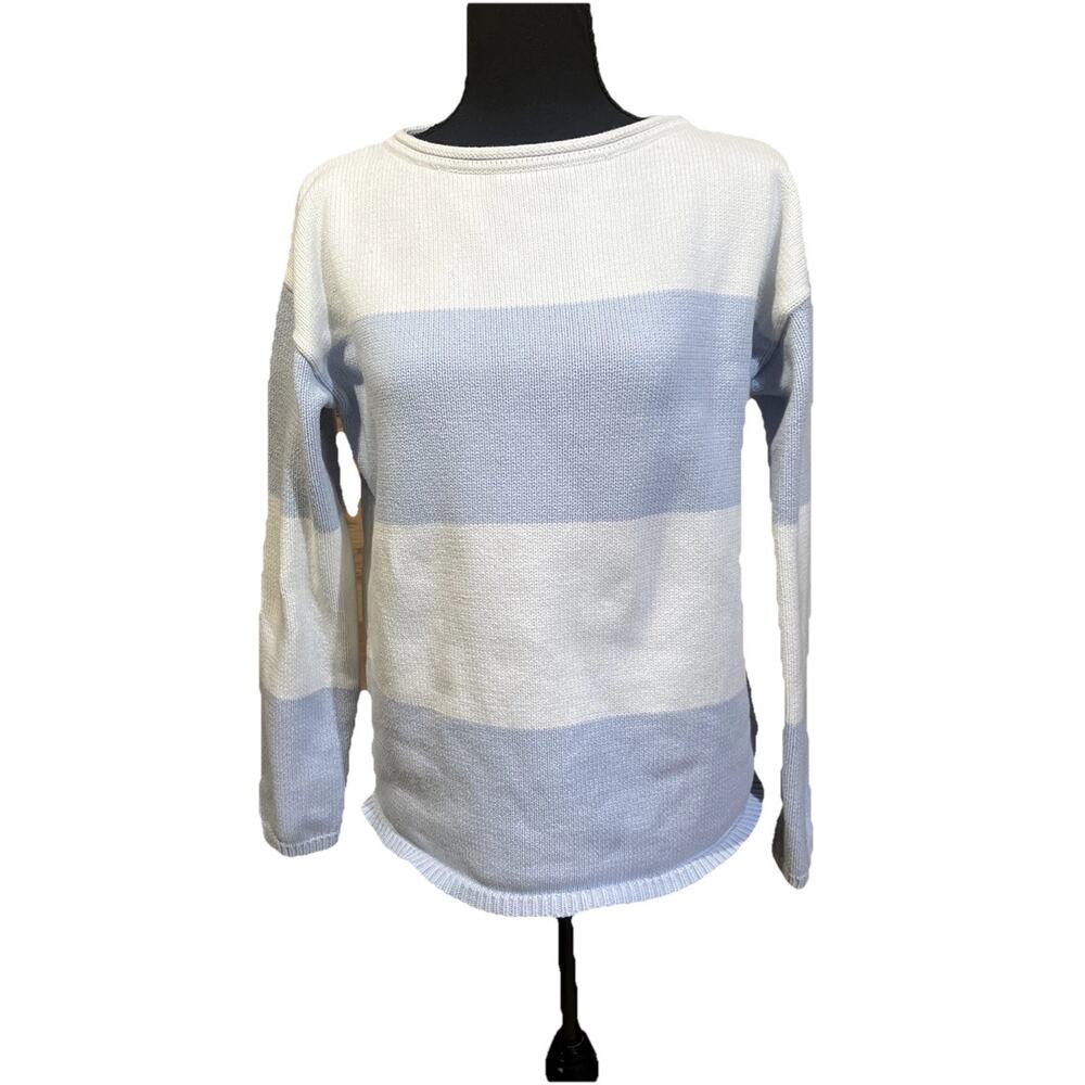 Polo Ralph Lauren Women’s Cotton Striped Roll-Neck Sweater Size M Blue Fisherman